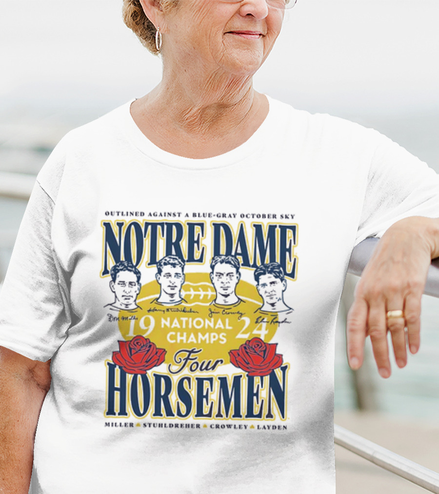 Outlined Against A Blue-Gray October Sky Notre Dame 1924 Four Horsemen National Champs T-Shirt
