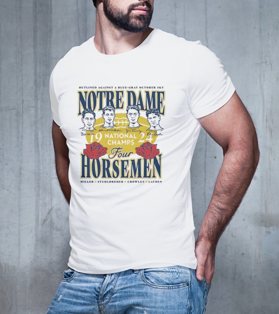 Outlined Against A Blue-Gray October Sky Notre Dame 1924 Four Horsemen National Champs T-Shirt