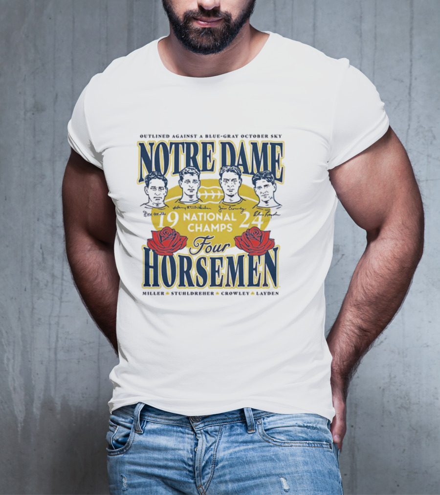 Outlined Against A Blue-Gray October Sky Notre Dame 1924 Four Horsemen National Champs T-Shirt