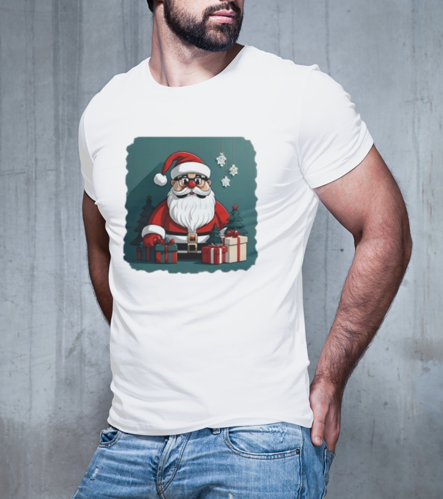 Santa Claus With Snowflakes And Presents Christmas Holiday Scene T-Shirt