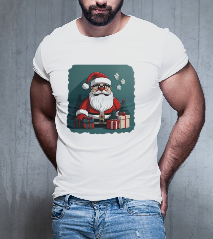 Santa Claus With Snowflakes And Presents Christmas Holiday Scene T-Shirt