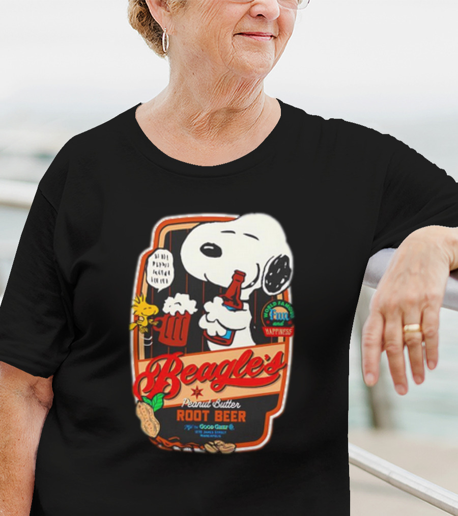 Snoopy And Woodstock Beagle's Peanut Butter Root Beer Good Grief Co Happiness T-Shirt