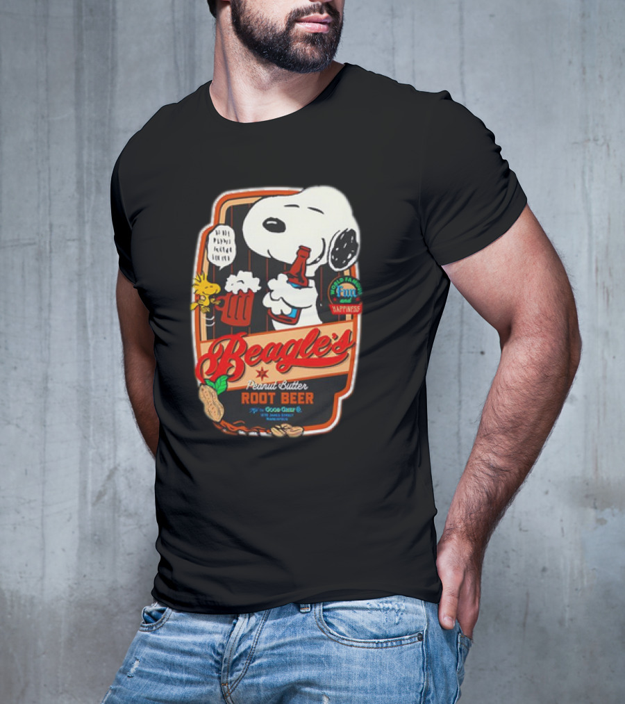 Snoopy And Woodstock Beagle's Peanut Butter Root Beer Good Grief Co Happiness T-Shirt