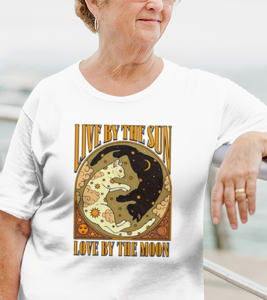 Live By The Sun Love By The Moon Retro Cats T-Shirt