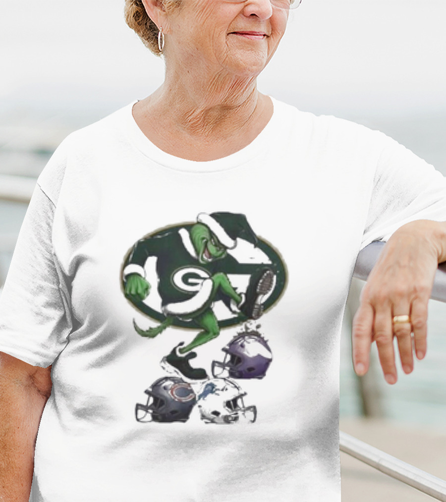 Christmas Grinch Green Bay Packers Stomp NFL Teams Helmets T-Shirt