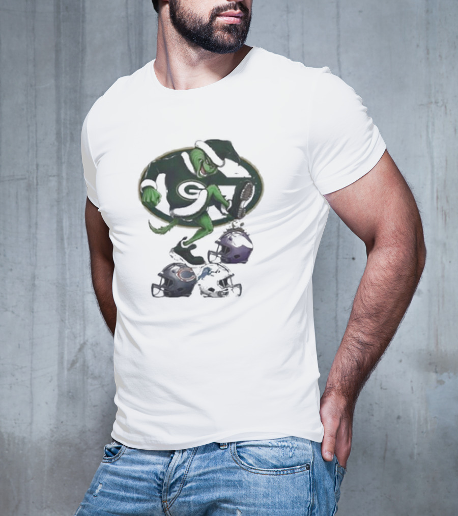 Christmas Grinch Green Bay Packers Stomp NFL Teams Helmets T-Shirt