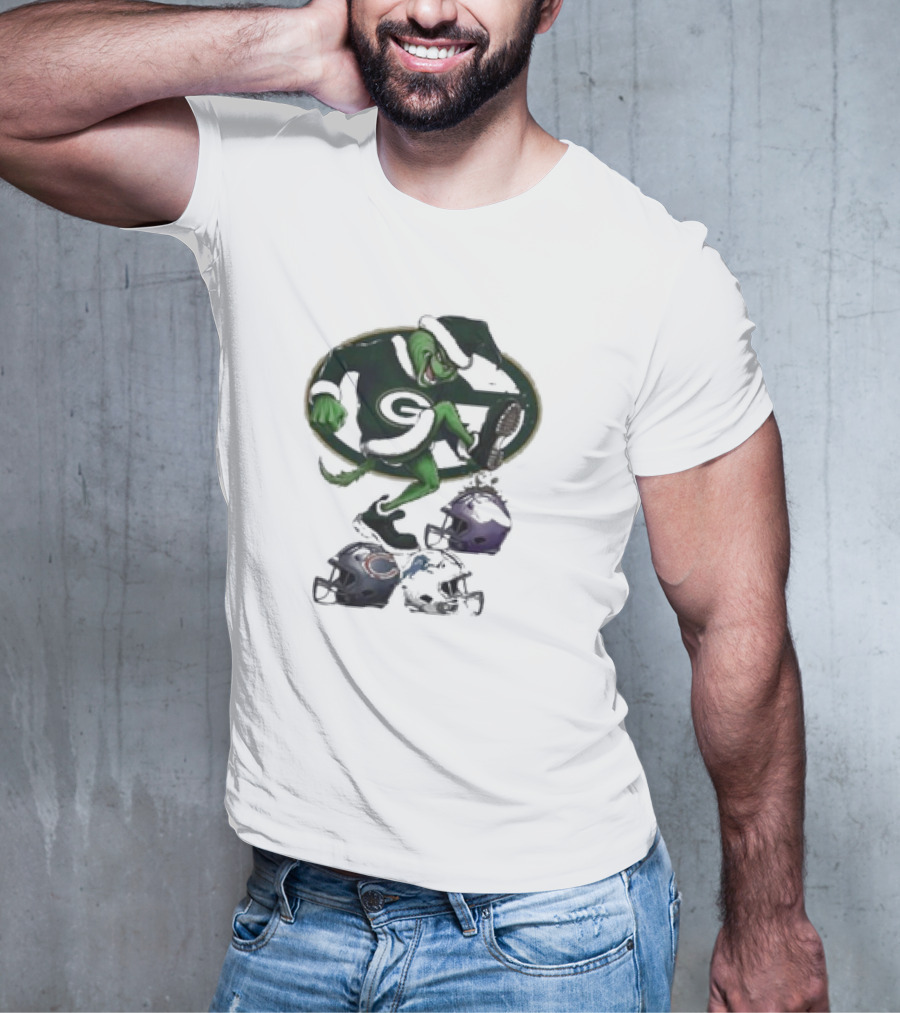 Christmas Grinch Green Bay Packers Stomp NFL Teams Helmets T-Shirt