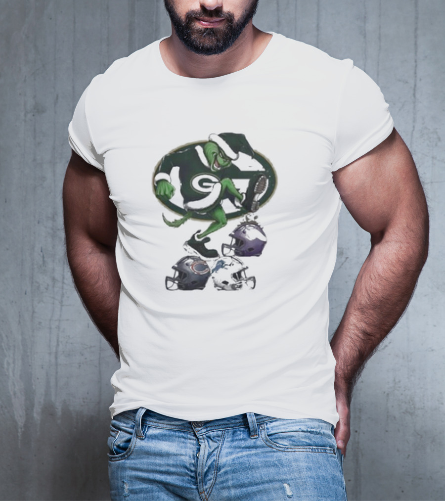 Christmas Grinch Green Bay Packers Stomp NFL Teams Helmets T-Shirt