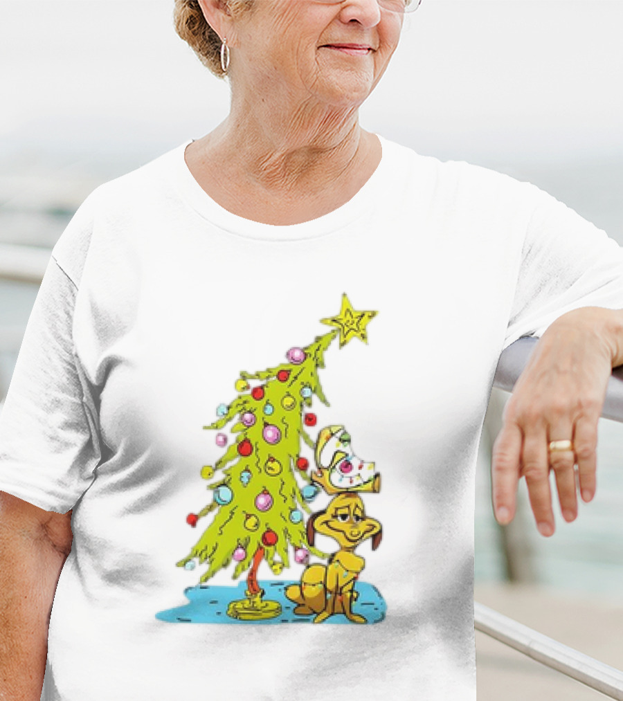 Christmas With Max Dog And Whoville Tree With Lights T-Shirt