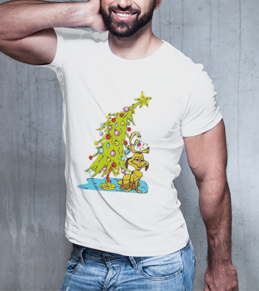 Christmas With Max Dog And Whoville Tree With Lights T-Shirt