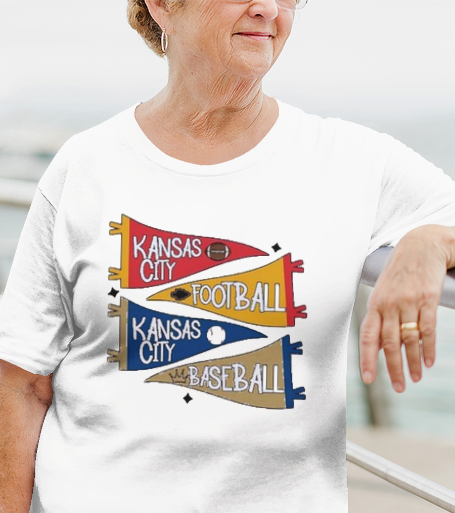 Kansas City Football And Baseball Pennants With Iconic Team Colors And Symbols T-Shirt