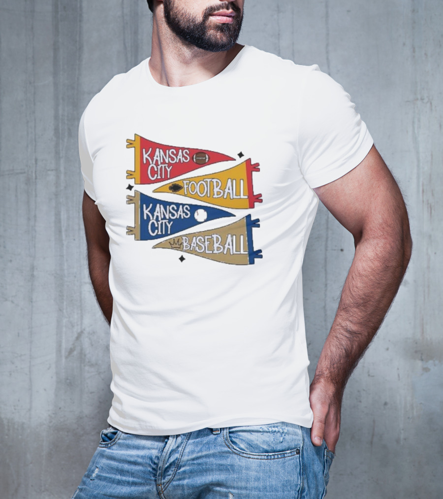 Kansas City Football And Baseball Pennants With Iconic Team Colors And Symbols T-Shirt