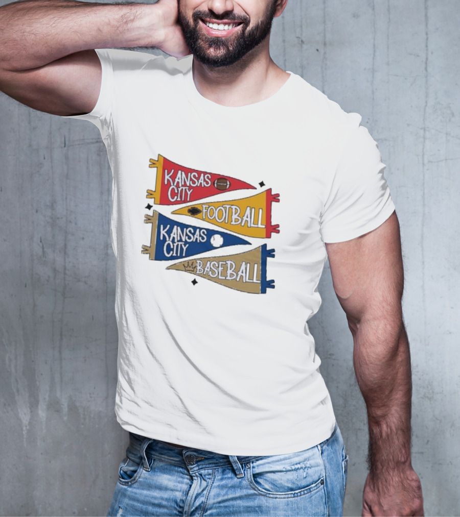 Kansas City Football And Baseball Pennants With Iconic Team Colors And Symbols T-Shirt