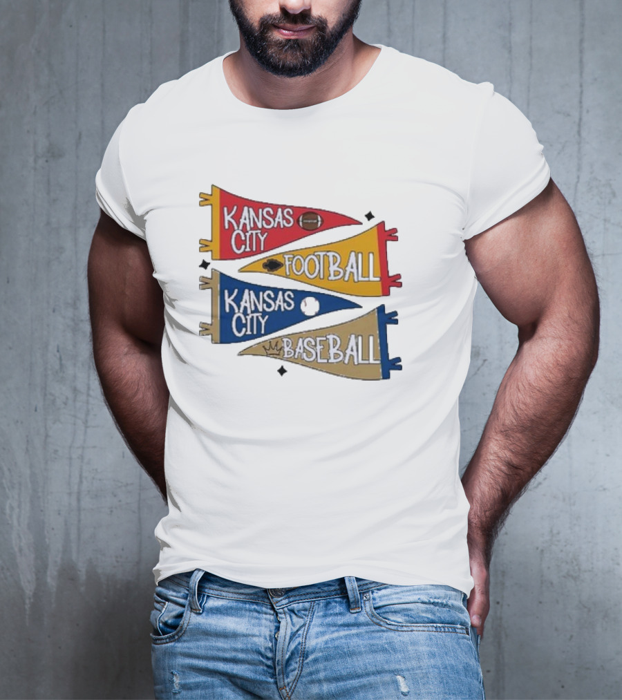 Kansas City Football And Baseball Pennants With Iconic Team Colors And Symbols T-Shirt