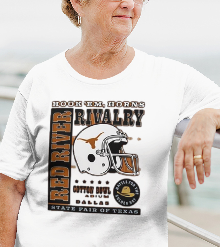 Hook Em Horns Red River Rivalry Cotton Bowl Dallas State Fair Of Texas Battle For The Golden Hat T-Shirt