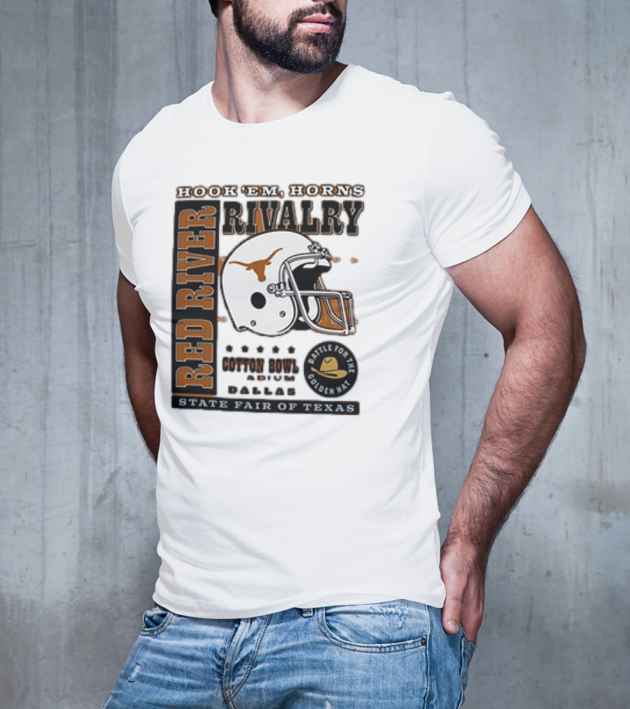 Hook Em Horns Red River Rivalry Cotton Bowl Dallas State Fair Of Texas Battle For The Golden Hat T-Shirt