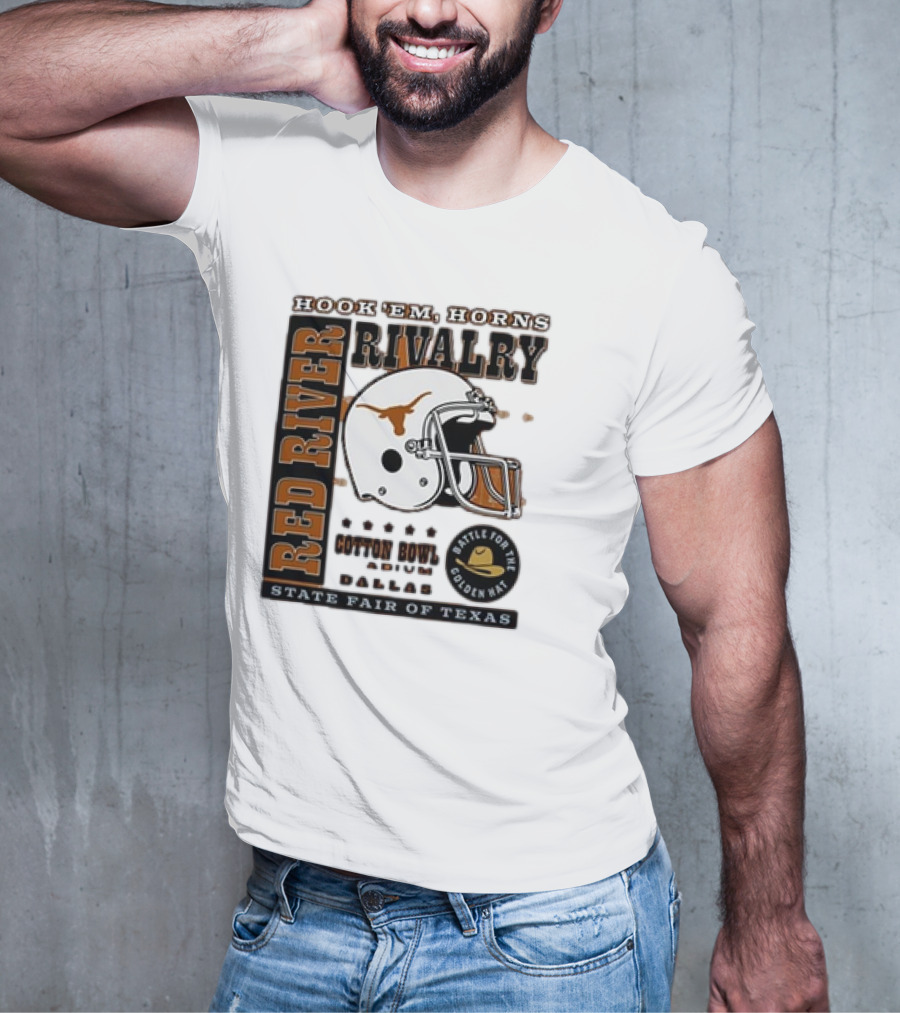 Hook Em Horns Red River Rivalry Cotton Bowl Dallas State Fair Of Texas Battle For The Golden Hat T-Shirt