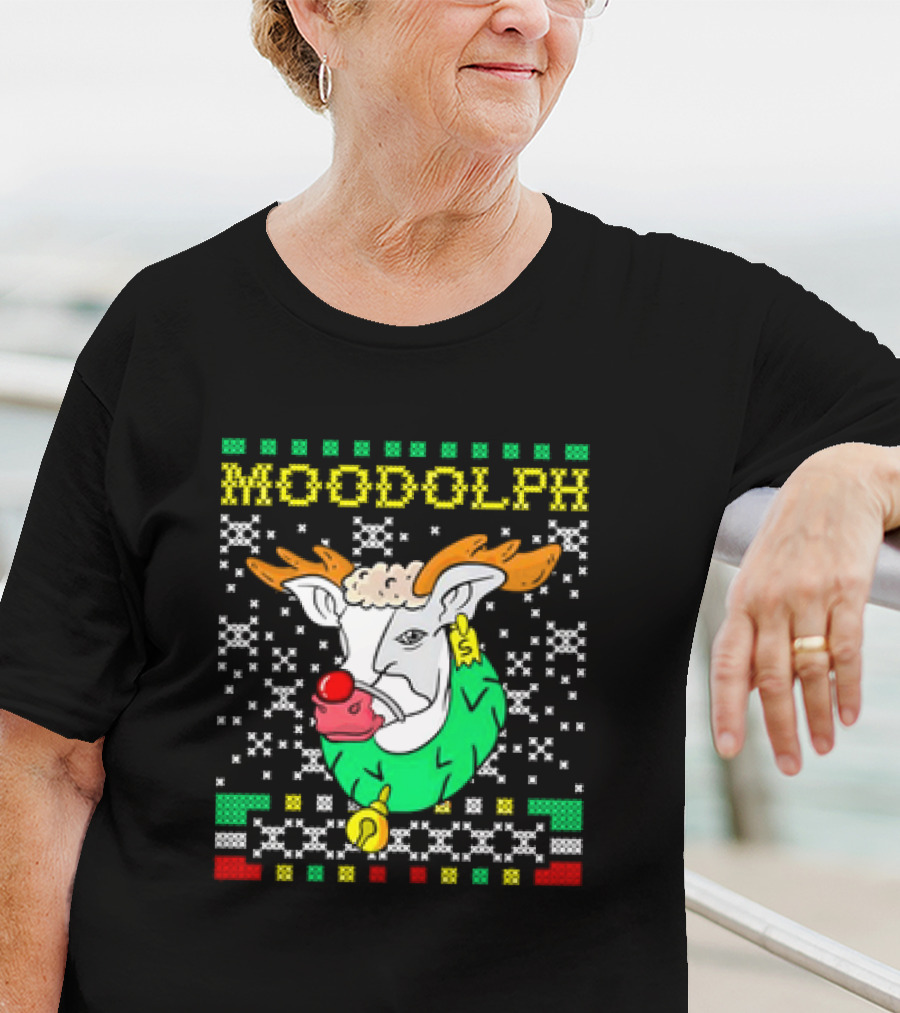 Moodolph Moo Cow Reindeer Ugly Christmas Farmer Cartoon T-Shirt