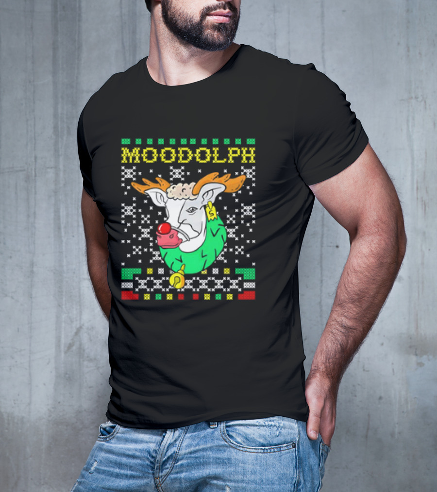 Moodolph Moo Cow Reindeer Ugly Christmas Farmer Cartoon T-Shirt