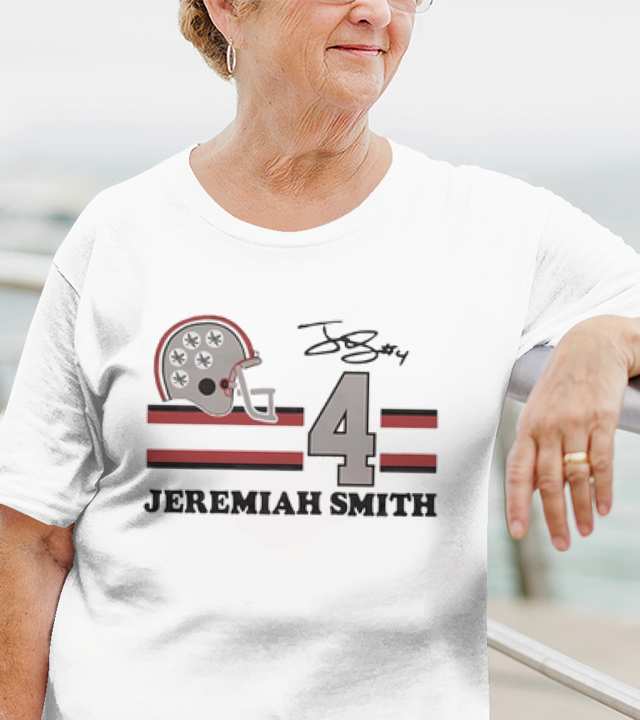 Ohio State Jeremiah Smith #4 Helmet Signature Football T-Shirt