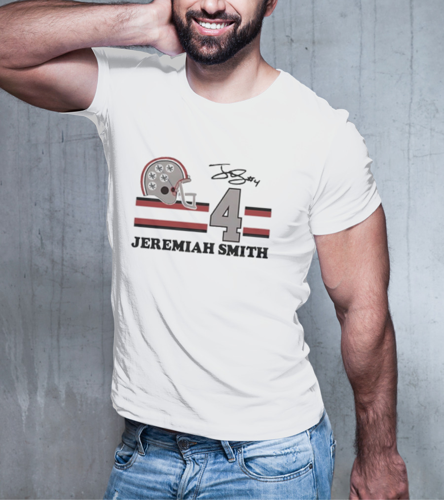Ohio State Jeremiah Smith #4 Helmet Signature Football T-Shirt