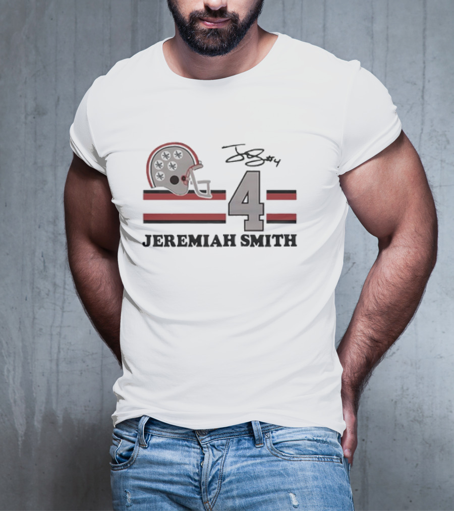 Ohio State Jeremiah Smith #4 Helmet Signature Football T-Shirt