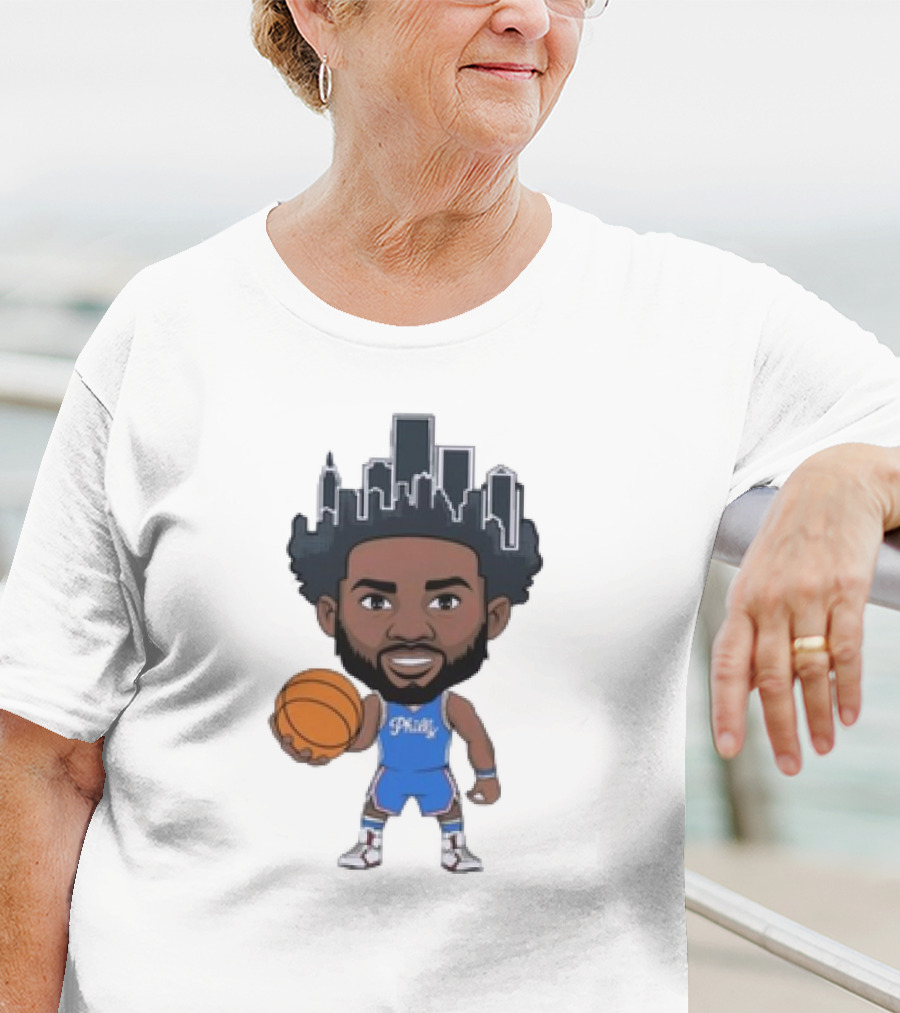 Philadelphia 76ers Philly Baller Cartoon Skyline Hair T-Shirt