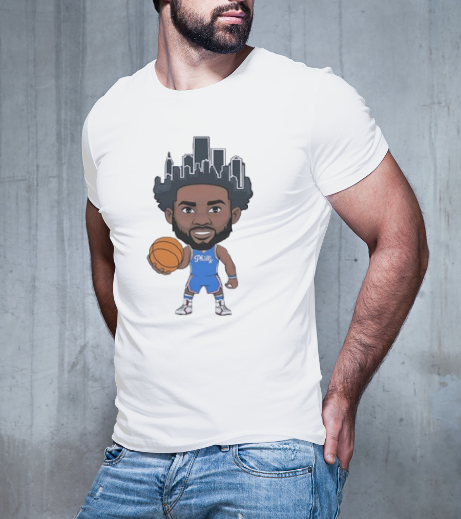 Philadelphia 76ers Philly Baller Cartoon Skyline Hair T-Shirt