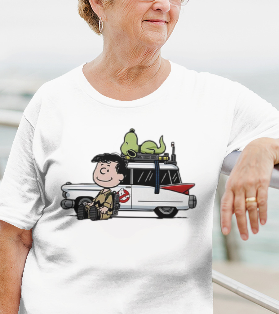 Venkman Slimer Ecto-1 Ghostbusters Meets Charlie Brown Snoopy Peanuts Charlie Venkman T-Shirt