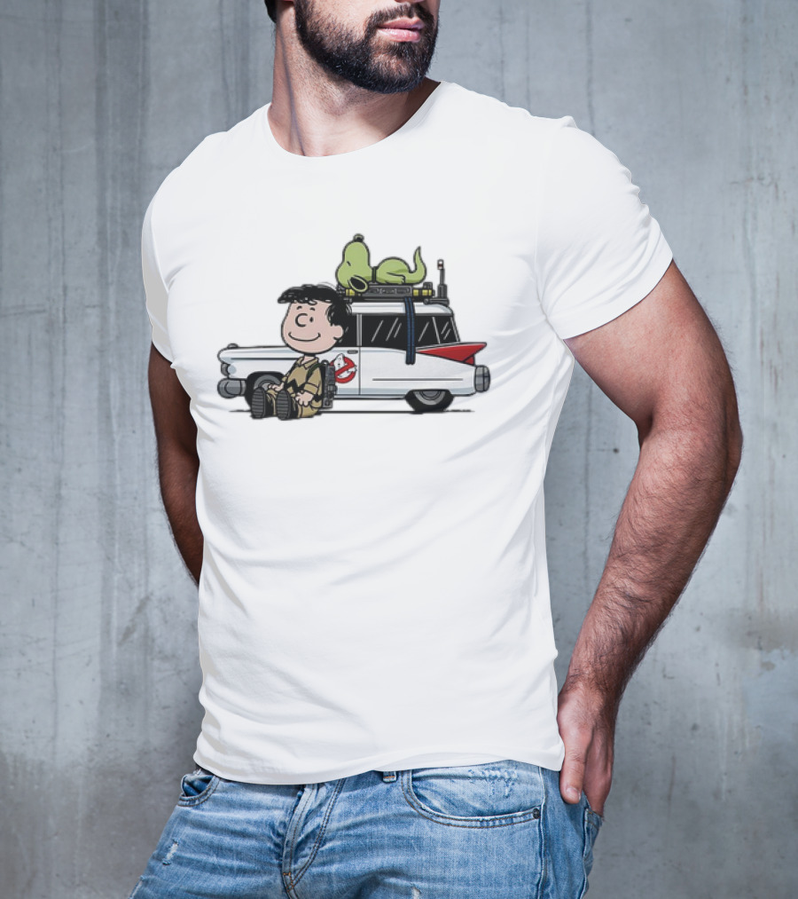 Venkman Slimer Ecto-1 Ghostbusters Meets Charlie Brown Snoopy Peanuts Charlie Venkman T-Shirt