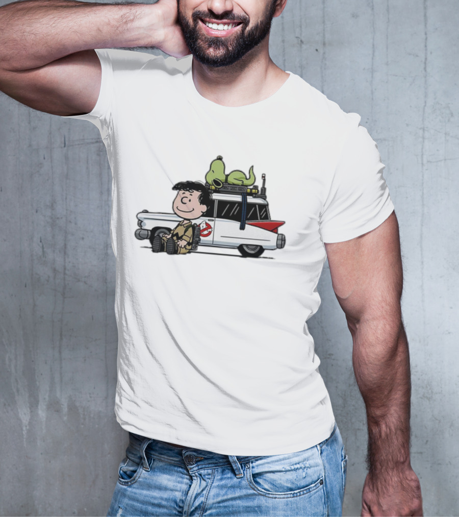 Venkman Slimer Ecto-1 Ghostbusters Meets Charlie Brown Snoopy Peanuts Charlie Venkman T-Shirt