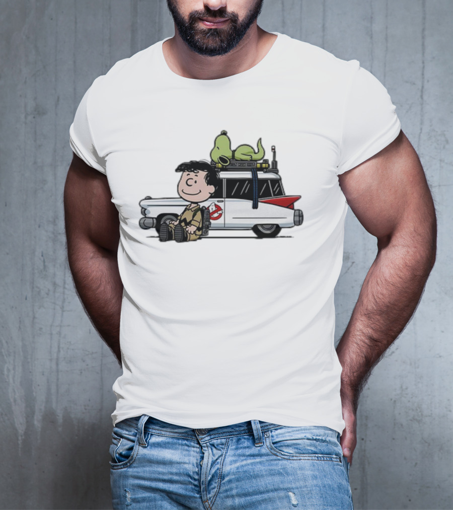 Venkman Slimer Ecto-1 Ghostbusters Meets Charlie Brown Snoopy Peanuts Charlie Venkman T-Shirt