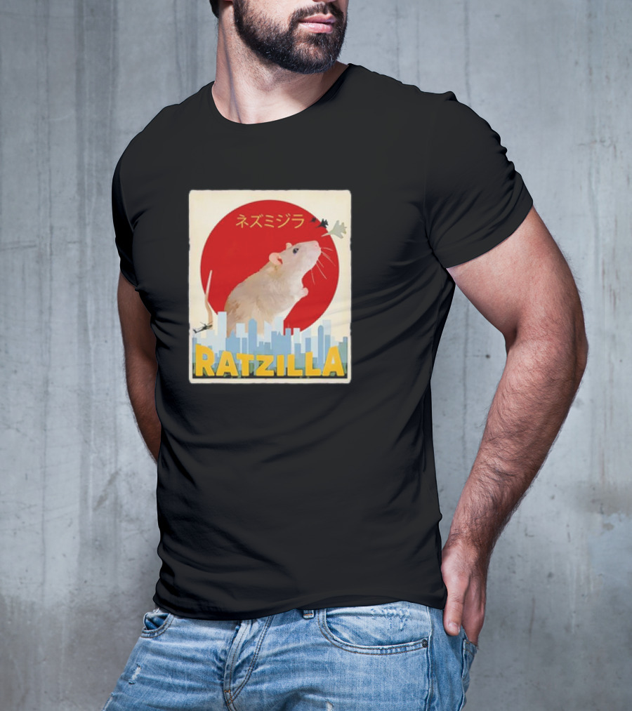 Ratzilla Japanese Anime Retro Cute Rat Mouse Cityscape Iconic T-Shirt