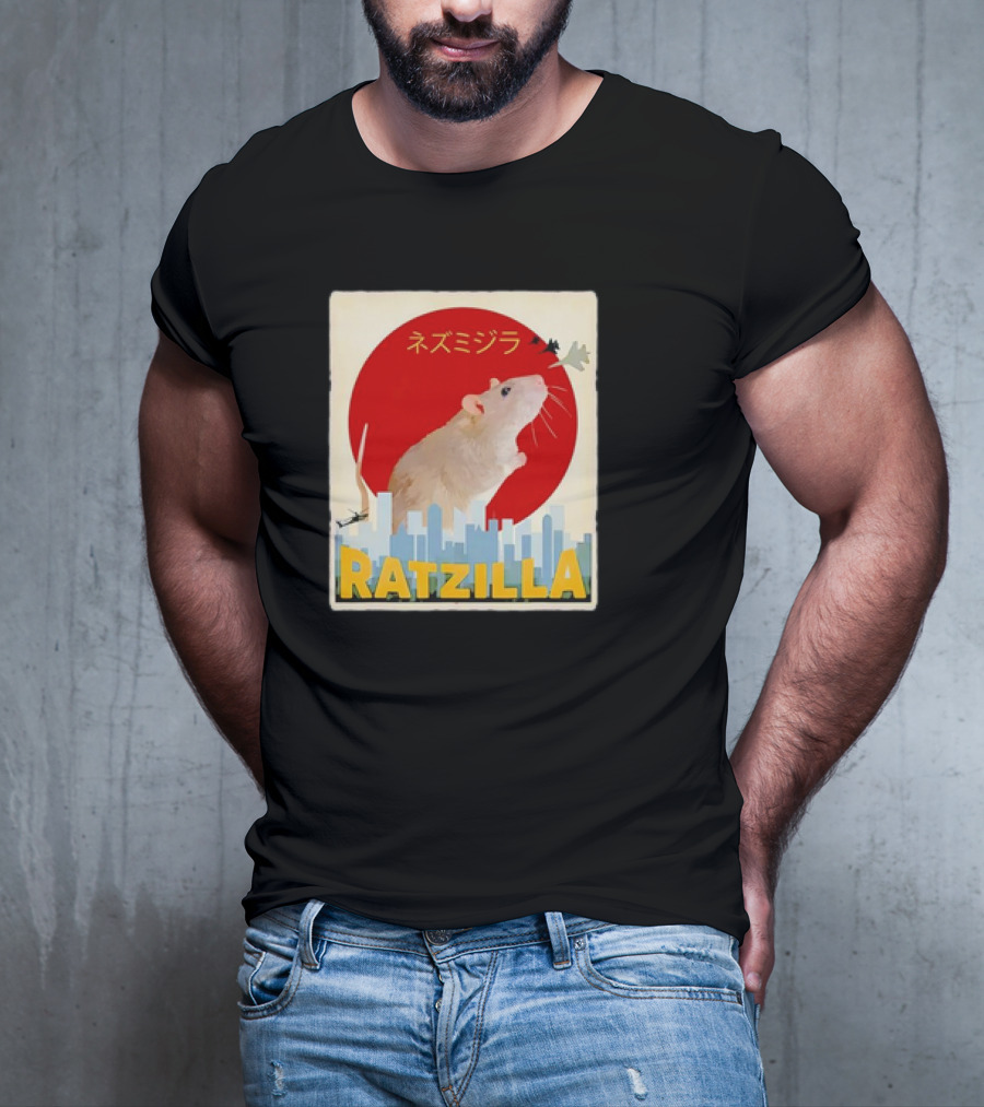 Ratzilla Japanese Anime Retro Cute Rat Mouse Cityscape Iconic T-Shirt