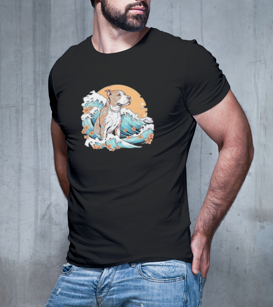 Summer Retro Pitbull Mom Dog Mama Beach Vibes Dog Wave T-Shirt