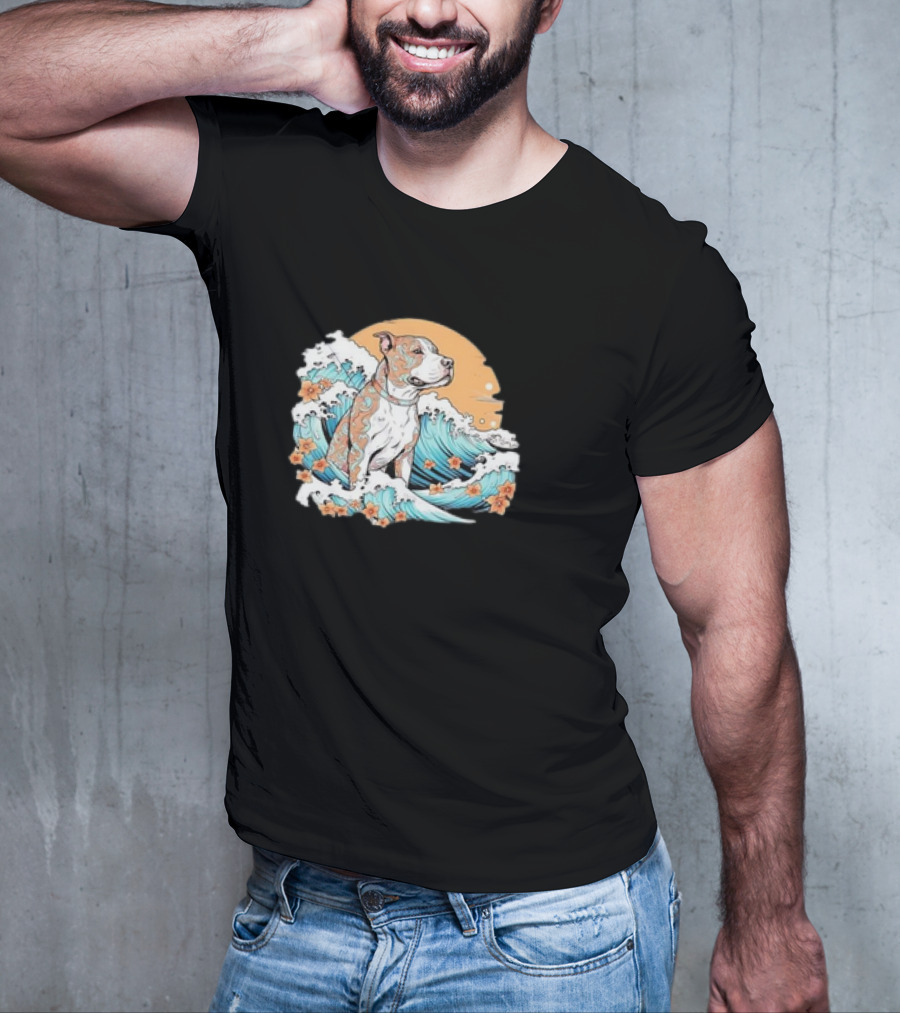 Summer Retro Pitbull Mom Dog Mama Beach Vibes Dog Wave T-Shirt