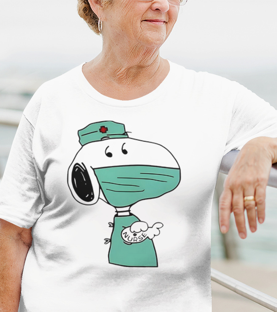 Snoopy Nurse Cartoon In Scrubs With Mask T-Shirt