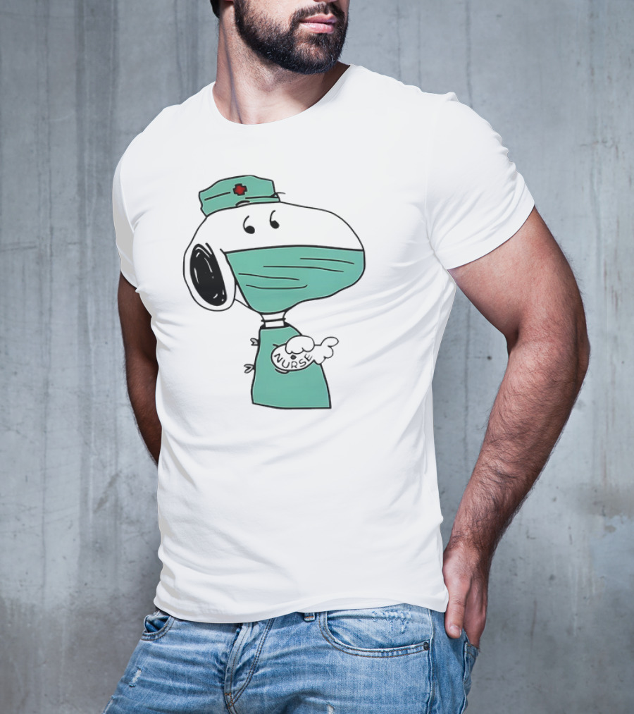 Snoopy Nurse Cartoon In Scrubs With Mask T-Shirt