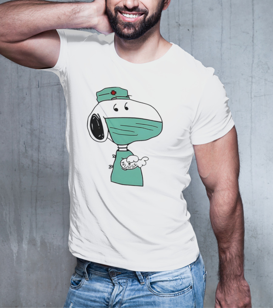 Snoopy Nurse Cartoon In Scrubs With Mask T-Shirt