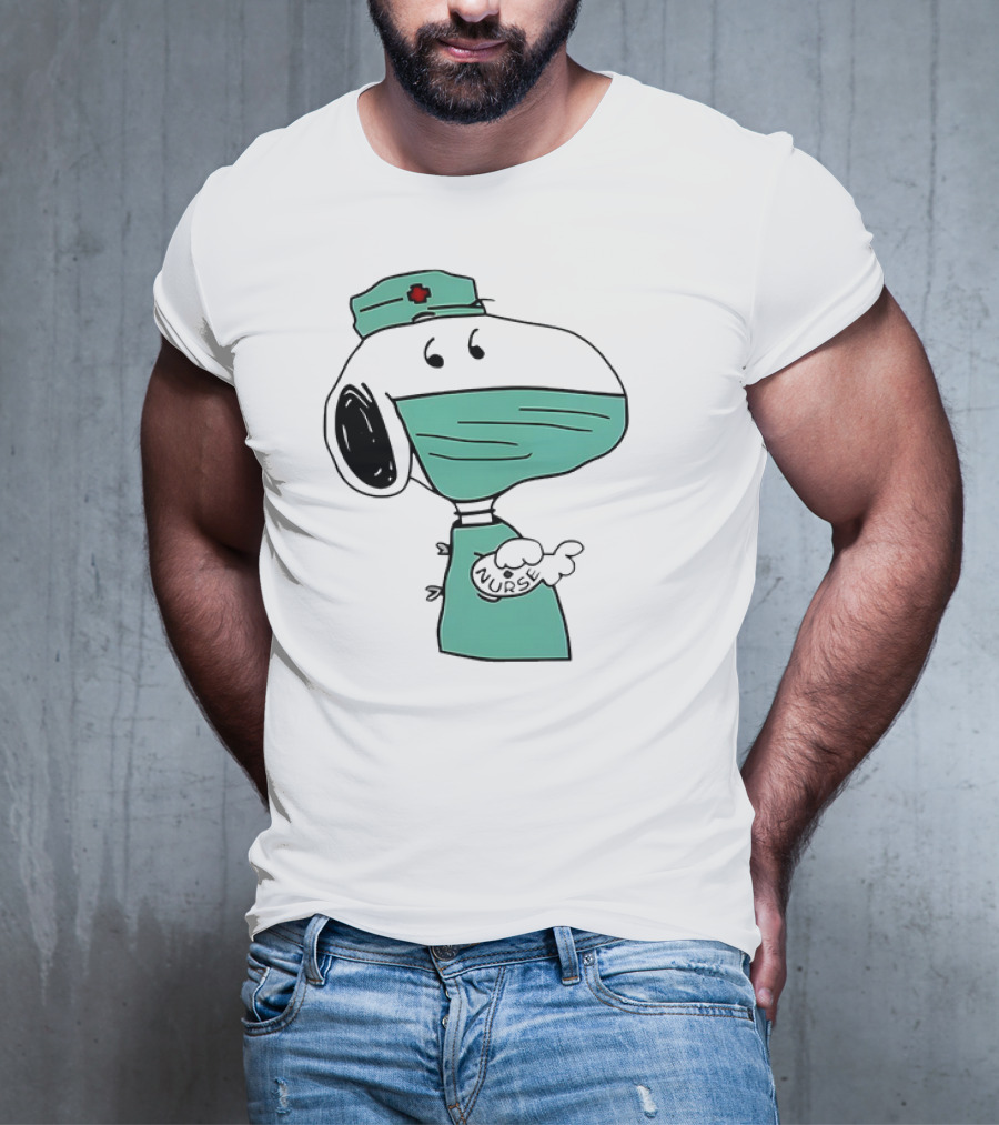 Snoopy Nurse Cartoon In Scrubs With Mask T-Shirt