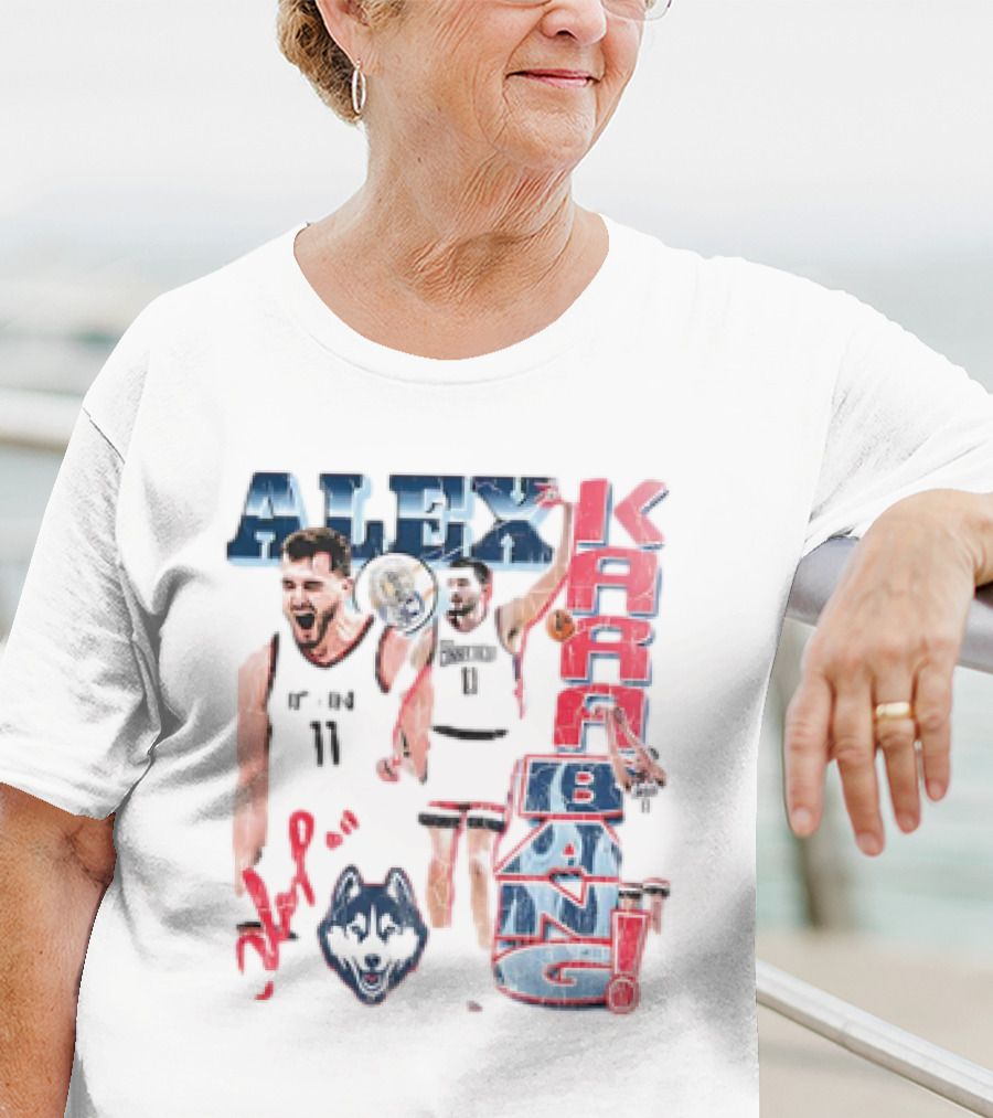 Alex Karaban UConn Huskies Basketball 90s Retro Style With Player Imagery And Team T-Shirt
