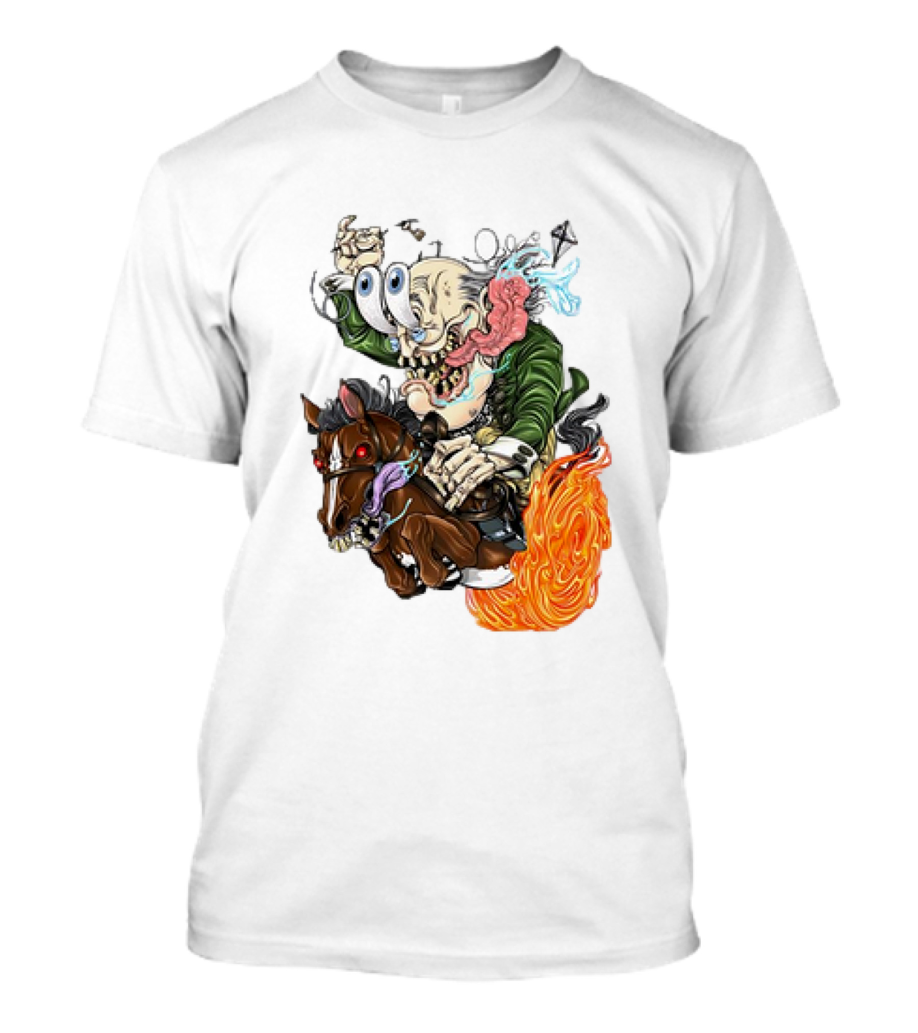 Ben FINKlin Surreal Dual-Eyed Figure On Flame-Engulfed Horse T-Shirt