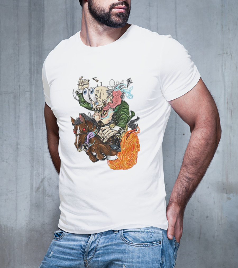 Ben FINKlin Surreal Dual-Eyed Figure On Flame-Engulfed Horse T-Shirt