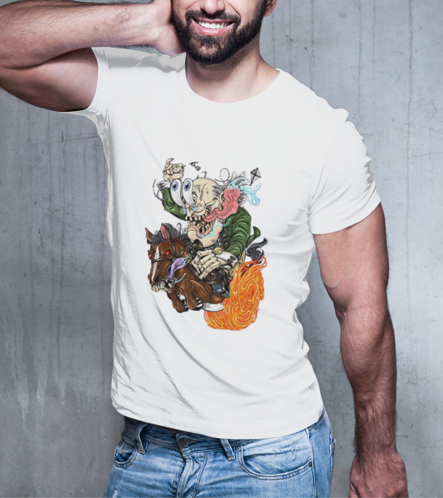 Ben FINKlin Surreal Dual-Eyed Figure On Flame-Engulfed Horse T-Shirt