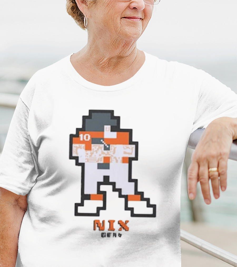 Denver Broncos Bo Nix 10 Orange And White 8-Bit Retro T-Shirt