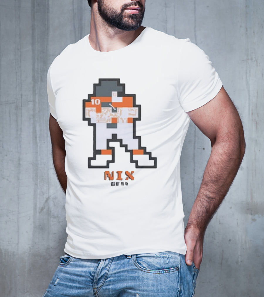Denver Broncos Bo Nix 10 Orange And White 8-Bit Retro T-Shirt