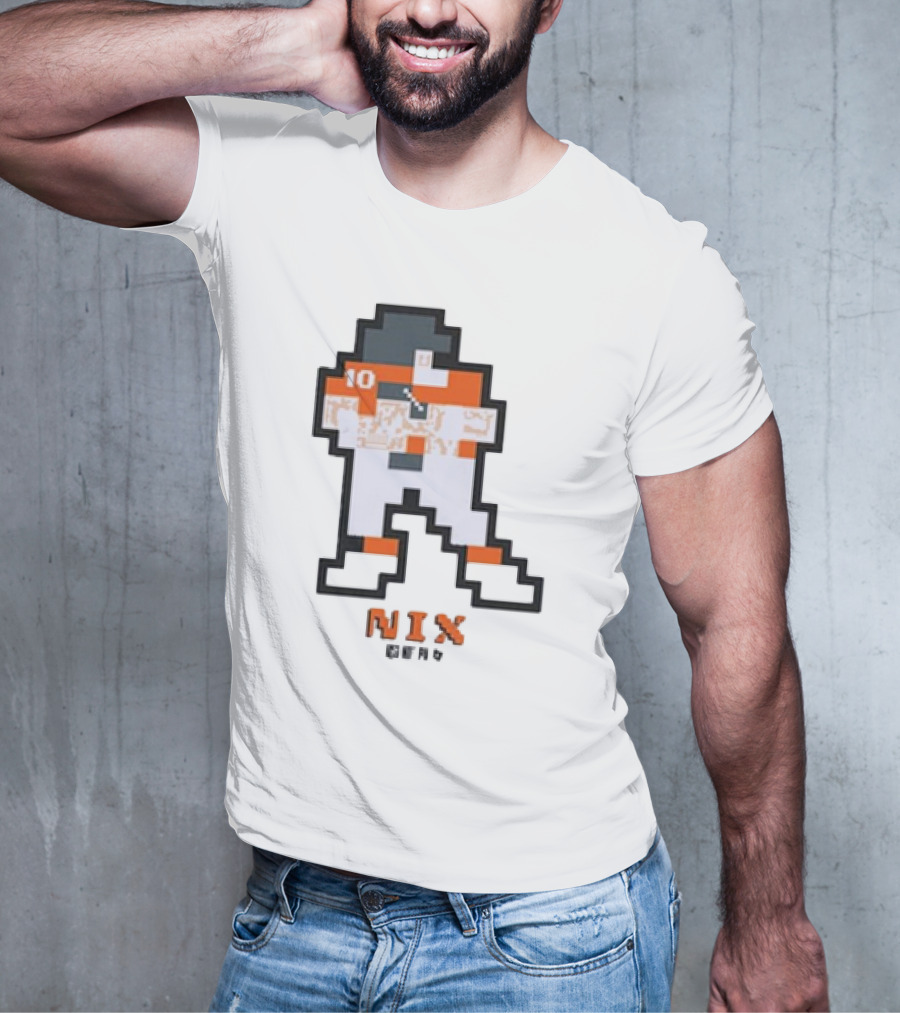 Denver Broncos Bo Nix 10 Orange And White 8-Bit Retro T-Shirt