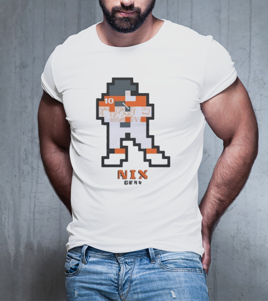 Denver Broncos Bo Nix 10 Orange And White 8-Bit Retro T-Shirt