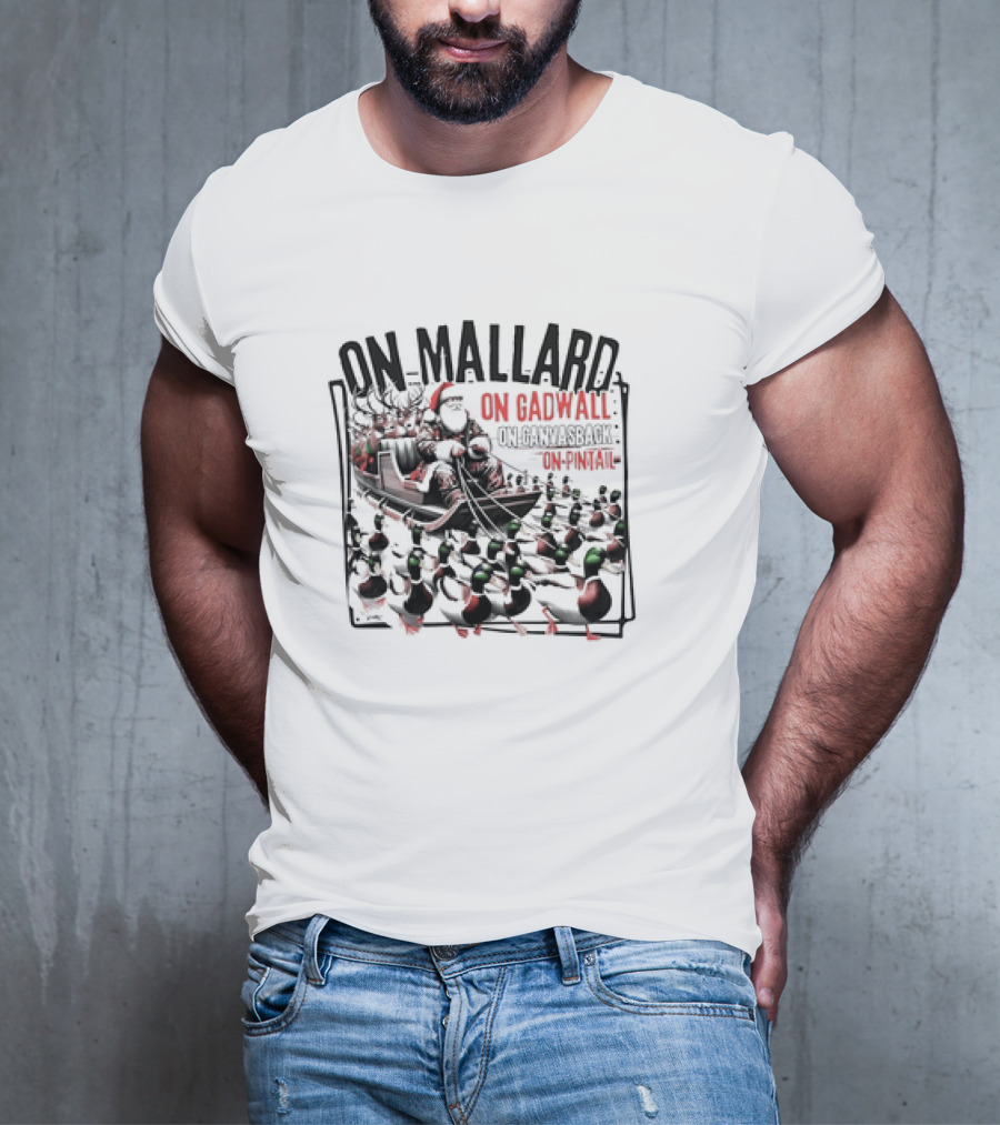 Duck Hunting Santa Sleigh On Mallard Gadwall Canvasback Pintail Christmas T-Shirt