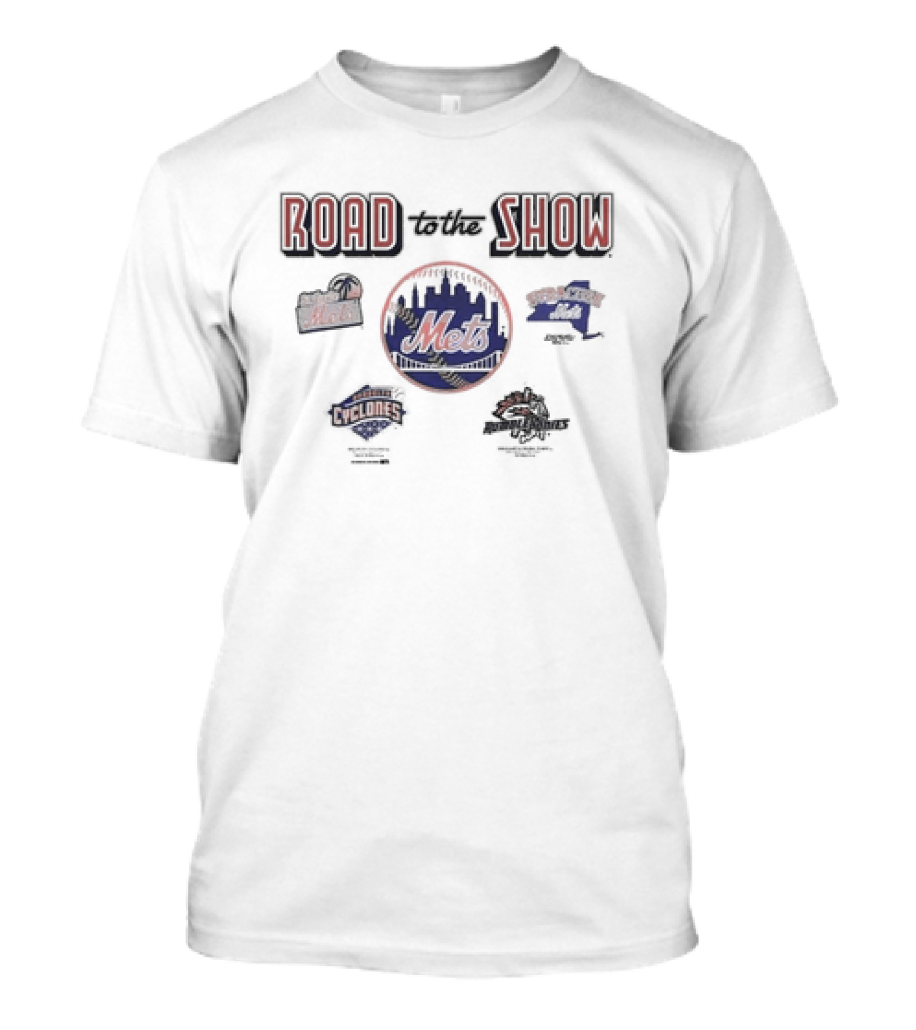 Road To The Show NY Mets Affiliates Brooklyn Cyclones Binghamton Rumble Ponies Syracuse Mets T-Shirt